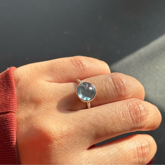 Pandora Aqua Blue Poetic Droplet Ring Size 5 - Picture 1 of 9